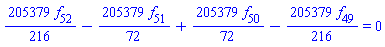 (205379/216)*f[52]-(205379/72)*f[51]+(205379/72)*f[50]-(205379/216)*f[49] = 0