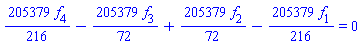 (205379/216)*f[4]-(205379/72)*f[3]+(205379/72)*f[2]-(205379/216)*f[1] = 0