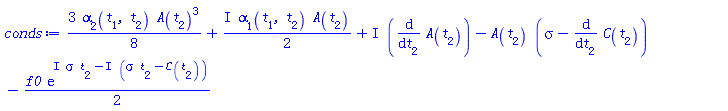 (3/8)*alpha[2](t[1], t[2])*A(t[2])^3+((1/2)*I)*alpha[1](t[1], t[2])*A(t[2])+I*(diff(A(t[2]), t[2]))-A(t[2])*(sigma-(diff(C(t[2]), t[2])))-(1/2)*f0*exp(I*sigma*t[2]-I*(sigma*t[2]-C(t[2])))