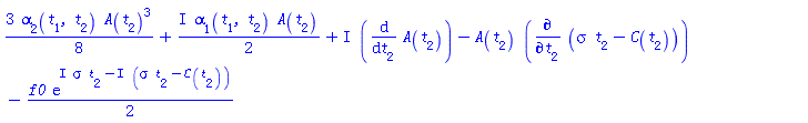 (3/8)*alpha[2](t[1], t[2])*A(t[2])^3+((1/2)*I)*alpha[1](t[1], t[2])*A(t[2])+I*(diff(A(t[2]), t[2]))-A(t[2])*(diff(sigma*t[2]-C(t[2]), t[2]))-(1/2)*f0*exp(I*sigma*t[2]-I*(sigma*t[2]-C(t[2])))