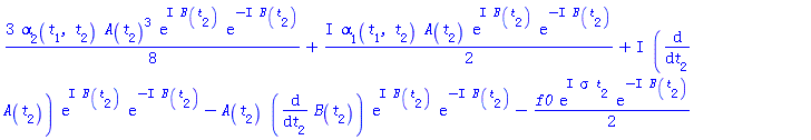 (3/8)*alpha[2](t[1], t[2])*A(t[2])^3*exp(I*B(t[2]))*exp(-I*B(t[2]))+((1/2)*I)*alpha[1](t[1], t[2])*A(t[2])*exp(I*B(t[2]))*exp(-I*B(t[2]))+I*(diff(A(t[2]), t[2]))*exp(I*B(t[2]))*exp(-I*B(t[2]))-A(t[2])*(diff(B(t[2]), t[2]))*exp(I*B(t[2]))*exp(-I*B(t[2]))-(1/2)*f0*exp(I*sigma*t[2])*exp(-I*B(t[2]))