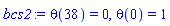 theta(38) = 0, theta(0) = 1