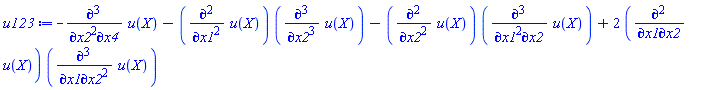 -(diff(diff(diff(u(X), x2), x2), x4))-(diff(diff(u(X), x1), x1))*(diff(diff(diff(u(X), x2), x2), x2))-(diff(diff(u(X), x2), x2))*(diff(diff(diff(u(X), x1), x1), x2))+2*(diff(diff(u(X), x1), x2))*(diff(diff(diff(u(X), x1), x2), x2))