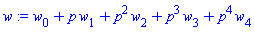w[0](x)+p*w[1](x)+p^2*w[2](x)+p^3*w[3](x)+p^4*w[4](x)