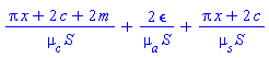 (Pi*x+2*c+2*m)/(mu__c*S)+2*epsilon/(mu__a*S)+(Pi*x+2*c)/(mu__s*S)