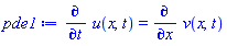 diff(u(x, t), t) = diff(v(x, t), x)