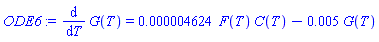 diff(G(T), T) = 0.4624e-5*F(T)*C(T)-0.5e-2*G(T)