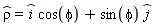 `#mover(mi("&rho;",fontstyle = "normal"),mo("&and;"))` = `#mover(mi("i"),mo("&and;"))`*cos(phi)+sin(phi)*`#mover(mi("j"),mo("&and;"))`