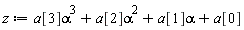z := alpha^3*a[3]+alpha^2*a[2]+alpha*a[1]+a[0]