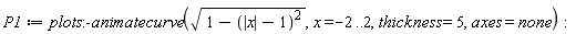 P1 := plots:-animatecurve(sqrt(1-(abs(x)-1)^2), x = -2 .. 2, thickness = 5, axes = none)