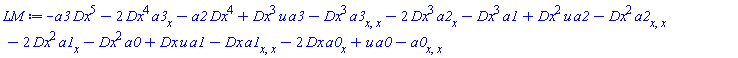 -a3*Dx^5-2*Dx^4*(diff(a3, x))-a2*Dx^4+Dx^3*u*a3-Dx^3*(diff(diff(a3, x), x))-2*Dx^3*(diff(a2, x))-Dx^3*a1+Dx^2*u*a2-Dx^2*(diff(diff(a2, x), x))-2*Dx^2*(diff(a1, x))-Dx^2*a0+Dx*u*a1-Dx*(diff(diff(a1, x), x))-2*Dx*(diff(a0, x))+u*a0-(diff(diff(a0, x), x))