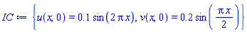 {u(x, 0) = .1*sin(2*Pi*x), v(x, 0) = .2*sin((1/2)*Pi*x)}