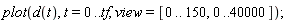 plot(d(t), t = 0 .. tf, view = [0 .. 150, 0 .. 40000])