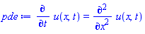 diff(u(x, t), t) = diff(diff(u(x, t), x), x)