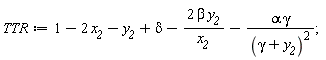 TTR := 1-2*x__2-y__2+delta-2*beta*y__2/x__2-alpha*gamma/(gamma+y__2)^2