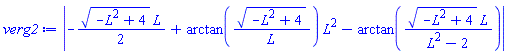 abs(-(1/2)*(-L^2+4)^(1/2)*L+arctan((-L^2+4)^(1/2)/L)*L^2-arctan((-L^2+4)^(1/2)*L/(L^2-2)))