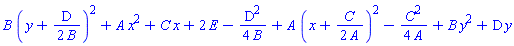 B*(y+(1/2)*D/B)^2+A*x^2+C*x+2*E-(1/4)*D^2/B+A*(x+(1/2)*C/A)^2-(1/4)*C^2/A+B*y^2+D*y