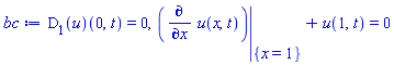 (D[1](u))(0, t) = 0, eval(diff(u(x, t), x), {x = 1})+u(1, t) = 0