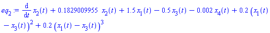 diff(x[2](t), t)+.1829009955*x[2](t)+1.5*x[1](t)-.5*x[3](t)-0.2e-2*x[4](t)+.2*(x[1](t)-x[3](t))^2+.2*(x[1](t)-x[3](t))^3