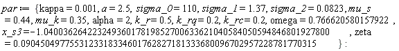 par := {a = 2.5, alpha = 2, k_r = .5, k_rc = .2, k_rq = .2, kappa = 0.1e-2, mu_k = .35, mu_s = .44, omega = .766620580157922, sigma_0 = 110, sigma_1 = 1.37, sigma_2 = 0.823e-1, x_s3 = -1.04003626422324936017819852700633621040584050594846801927800, zeta = 0.904504977553123318334601762827181333680096702957228781770315e-1}: