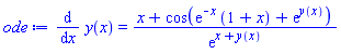diff(y(x), x) = (x+cos(exp(-x)*(1+x)+exp(y(x))))/exp(x+y(x))