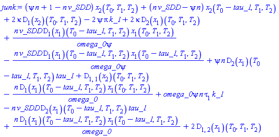 (psi*n+1-n*v_SDD)*x[2](T[0], T[1], T[2])+(n*v_SDD-psi*n)*x[2](T[0]-tau_1, T[1], T[2])+2*kappa*(D[1](x[2]))(T[0], T[1], T[2])-2*psi*Pi*k_1+2*kappa*(D[2](x[1]))(T[0], T[1], T[2])+n*v_SDD*(D[1](x[1]))(T[0]-tau_1, T[1], T[2])*x[1](T[0], T[1], T[2])/(omega_0*psi)-n*v_SDD*(D[1](x[1]))(T[0]-tau_1, T[1], T[2])*x[1](T[0]-tau_1, T[1], T[2])/(omega_0*psi)+psi*n*(D[2](x[1]))(T[0]-tau_1, T[1], T[2])*tau_1+(D[1, 1](x[2]))(T[0], T[1], T[2])-n*(D[1](x[1]))(T[0]-tau_1, T[1], T[2])*x[1](T[0], T[1], T[2])/omega_0+omega_0*psi*n*tau[1]*k_1-n*v_SDD*(D[2](x[1]))(T[0]-tau_1, T[1], T[2])*tau_1+n*(D[1](x[1]))(T[0]-tau_1, T[1], T[2])*x[1](T[0]-tau_1, T[1], T[2])/omega_0+2*(D[1, 2](x[1]))(T[0], T[1], T[2])