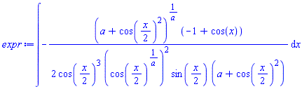 int(-(1/2)*(a+cos((1/2)*x)^2)^(1/a)*(-1+cos(x))/(cos((1/2)*x)^3*(cos((1/2)*x)^(1/a))^2*sin((1/2)*x)*(a+cos((1/2)*x)^2)), x)