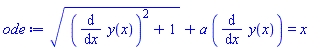 ((diff(y(x), x))^2+1)^(1/2)+a*(diff(y(x), x)) = x