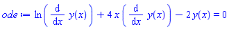 ln(diff(y(x), x))+4*x*(diff(y(x), x))-2*y(x) = 0