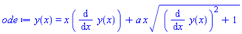 y(x) = x*(diff(y(x), x))+a*x*((diff(y(x), x))^2+1)^(1/2)