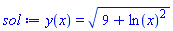 y(x) = (9+ln(x)^2)^(1/2)