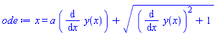 x = a*(diff(y(x), x))+((diff(y(x), x))^2+1)^(1/2)