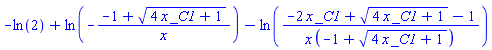 -ln(2)+ln(-(-1+(4*_C1*x+1)^(1/2))/x)-ln((-2*x*_C1+(4*_C1*x+1)^(1/2)-1)/(x*(-1+(4*_C1*x+1)^(1/2))))