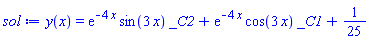 y(x) = exp(-4*x)*sin(3*x)*_C2+exp(-4*x)*cos(3*x)*_C1+1/25