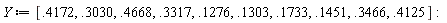 Y := [.4172, .3030, .4668, .3317, .1276, .1303, .1733, .1451, .3466, .4125]: