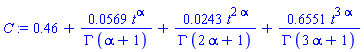 .46+0.569e-1*t^alpha/(GAMMA*(alpha+1))+0.243e-1*t^(2*alpha)/(GAMMA*(2*alpha+1))+.6551*t^(3*alpha)/(GAMMA*(3*alpha+1))
