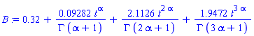.32+0.9282e-1*t^alpha/(GAMMA*(alpha+1))+2.1126*t^(2*alpha)/(GAMMA*(2*alpha+1))+1.9472*t^(3*alpha)/(GAMMA*(3*alpha+1))