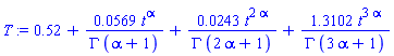 .52+0.569e-1*t^alpha/(GAMMA*(alpha+1))+0.243e-1*t^(2*alpha)/(GAMMA*(2*alpha+1))+1.3102*t^(3*alpha)/(GAMMA*(3*alpha+1))