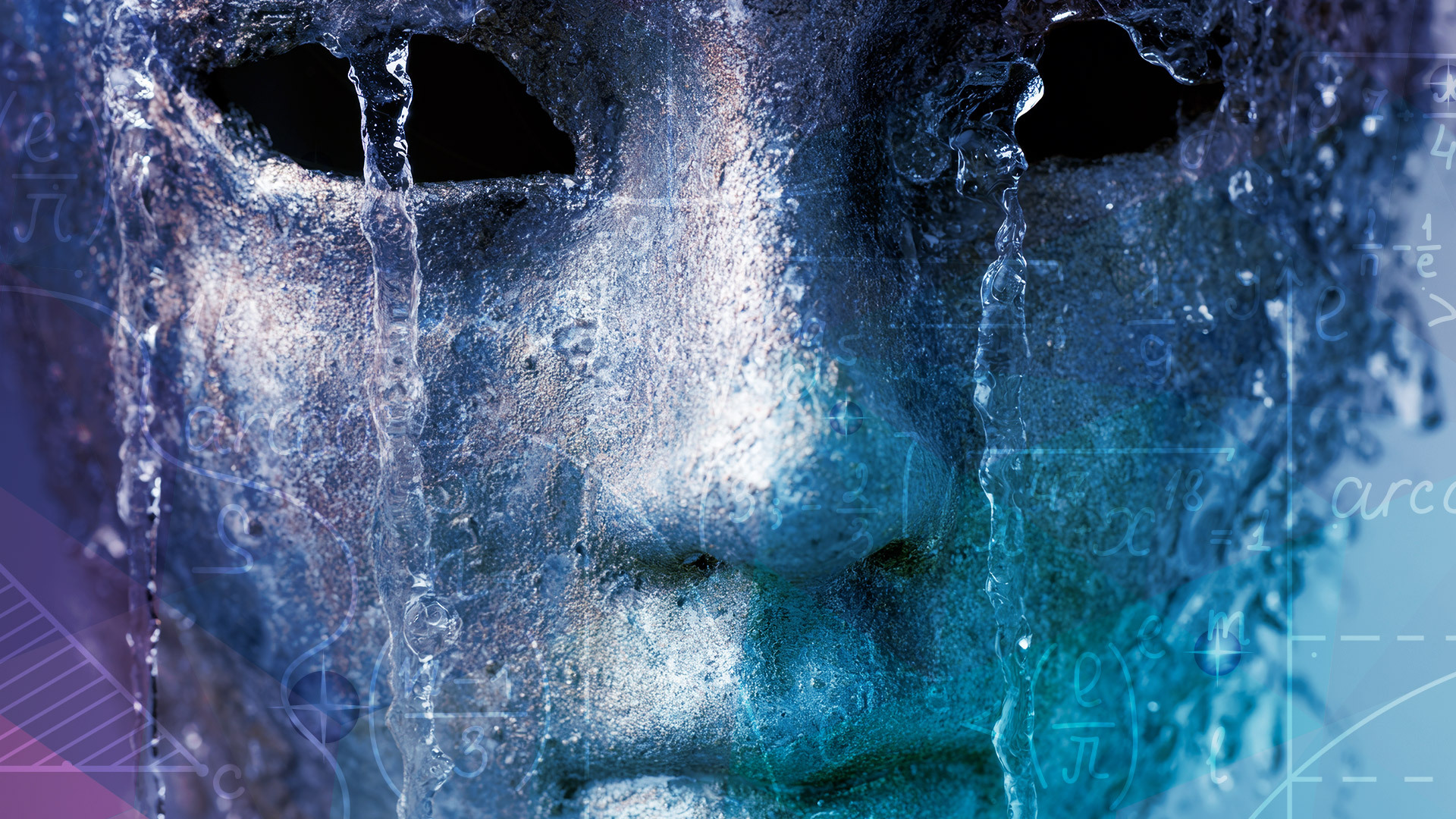 Abstract metallic mask with mathematical symbols