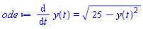 diff(y(t), t) = (25-y(t)^2)^(1/2)