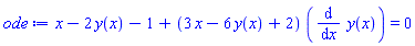 x-2*y(x)-1+(3*x-6*y(x)+2)*(diff(y(x), x)) = 0