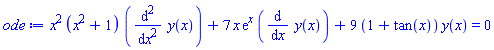 x^2*(x^2+1)*(diff(diff(y(x), x), x))+7*x*exp(x)*(diff(y(x), x))+9*(1+tan(x))*y(x) = 0