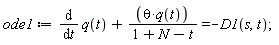 ode1 := diff(q(t), t)+theta*q(t)/(1+N-t) = -D1(s, t)