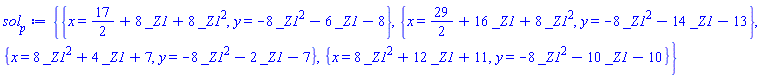 {{x = 17/2+8*_Z1+8*_Z1^2, y = -8*_Z1^2-6*_Z1-8}, {x = 29/2+16*_Z1+8*_Z1^2, y = -8*_Z1^2-14*_Z1-13}, {x = 8*_Z1^2+4*_Z1+7, y = -8*_Z1^2-2*_Z1-7}, {x = 8*_Z1^2+12*_Z1+11, y = -8*_Z1^2-10*_Z1-10}}