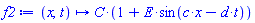 proc (x, t) options operator, arrow; C*(1+E*sin(c*x-d*t)) end proc