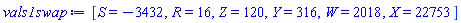 [S = -3432, R = 16, Z = 120, Y = 316, W = 2018, X = 22753]