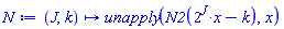 N := proc (J, k) options operator, arrow; unapply(N2(2^J*x-k), x) end proc