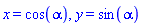 x = cos(alpha), y = sin(alpha)