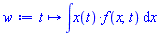 proc (t) options operator, arrow, function_assign; int(x(t)*f(x, t), x) end proc