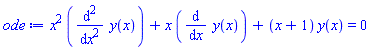 x^2*(diff(diff(y(x), x), x))+x*(diff(y(x), x))+(x+1)*y(x) = 0